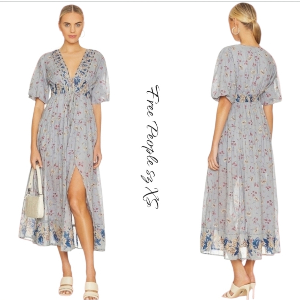 NWT Free People Blue Boho Pullover Maxi Dress sz XS